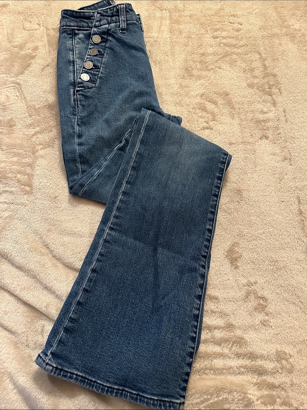 GAP Dark Blue High-Rise Flare Jeans with Button Accent - Picture 4 of 4